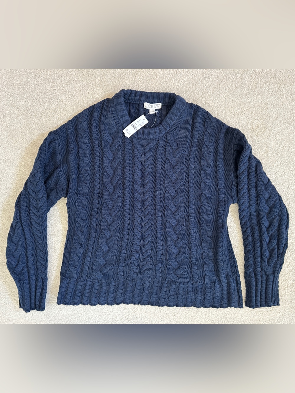 NWT J. Crew Women’s Navy Blue Cotton Cable-Knit Crewneck Sweater Medium Preppy - Picture 3 of 6